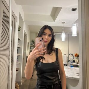 Abercrombie & Fitch Black Faux Leather Square-Neck Tank